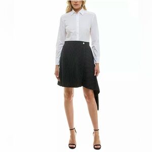 Taylor Women's Mixed Media Side Draped Pinstripe Shirtdress Size 12 NWT